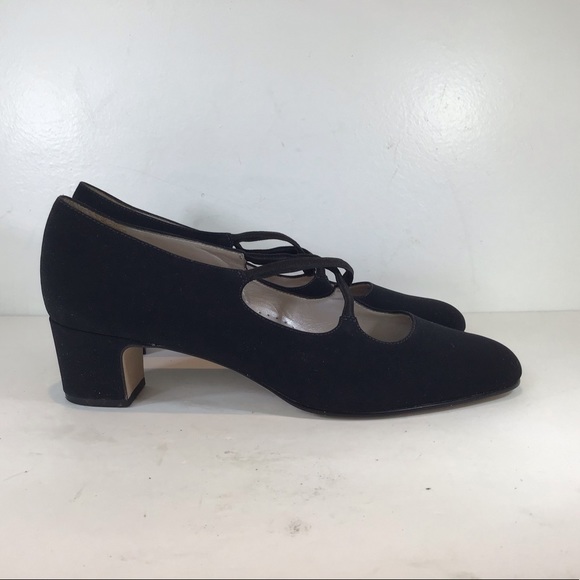 TROTTERS MADE IN BRAZIL VEGAN SUEDE CROSSOVER BLOCK HEEL PUMPS BLACK SZ 11 - Picture 3 of 9